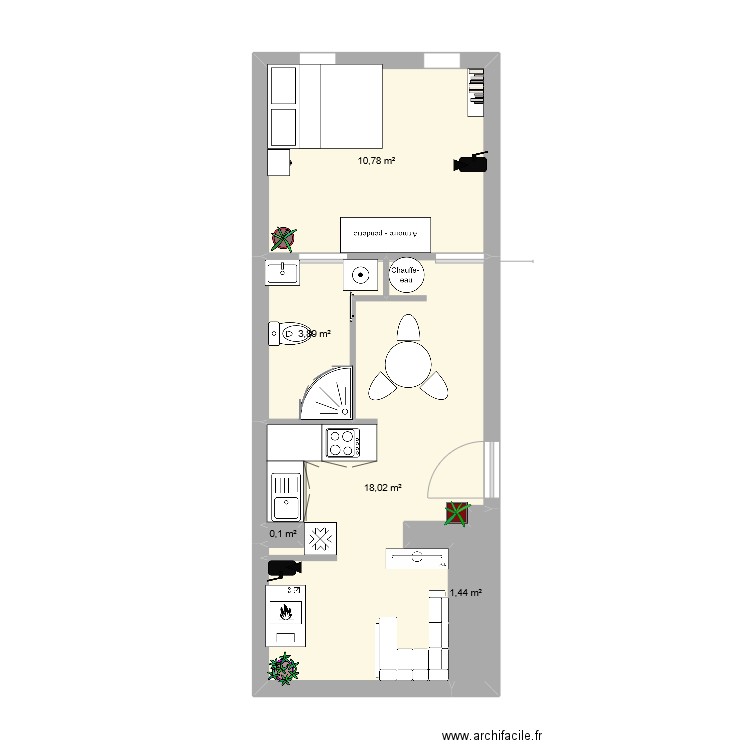 Plan Haléna. Plan de 5 pièces et 34 m2