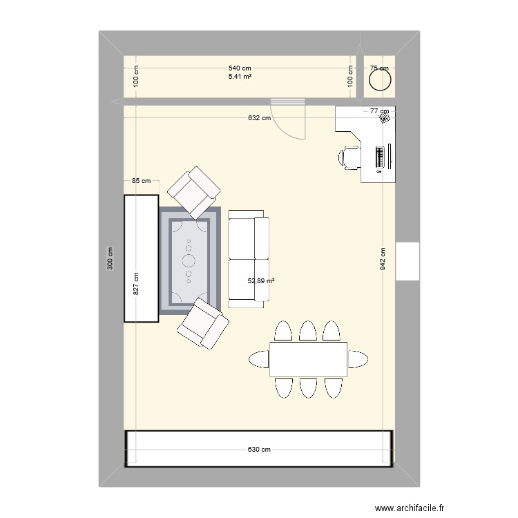 comble . Plan de 2 pièces et 58 m2