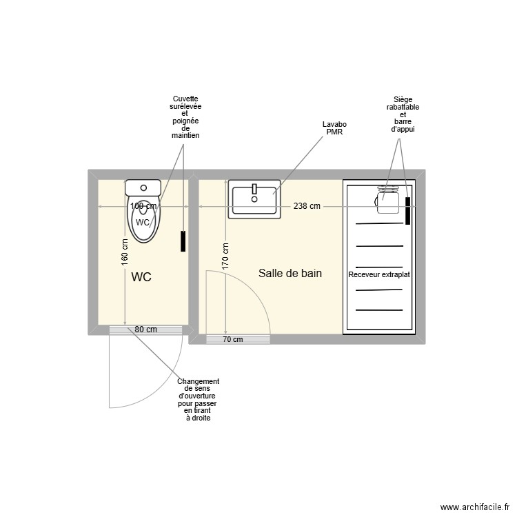 BUGNAS SDB Asaptation. Plan de 2 pièces et 6 m2