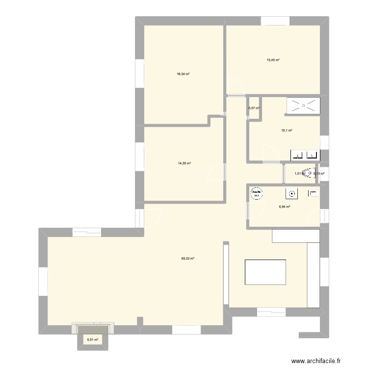 projet canelle . Plan de 13 pièces et 136 m2