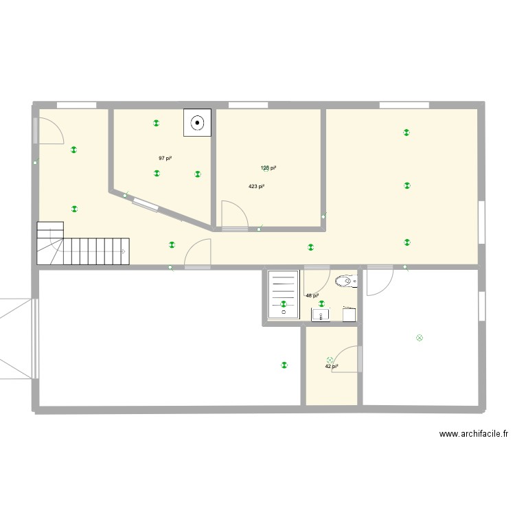 sous-sol Monterey 30x44. Plan de 5 pièces et 92 m2