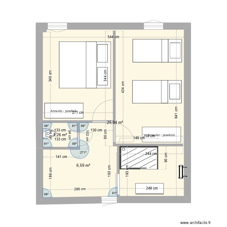 La Boissière étage 1. Plan de 3 pièces et 34 m2