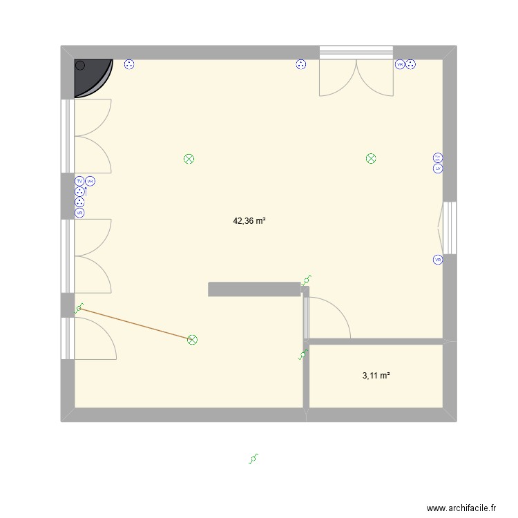 Maison JO. Plan de 2 pièces et 45 m2