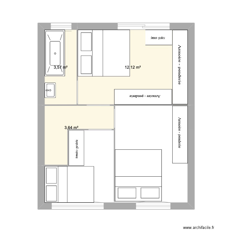 ETAGE. Plan de 3 pièces et 19 m2