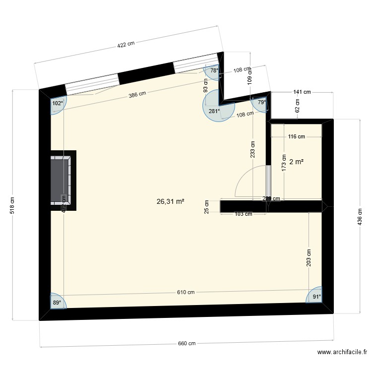 RAHMOUNI R-1. Plan de 2 pièces et 28 m2