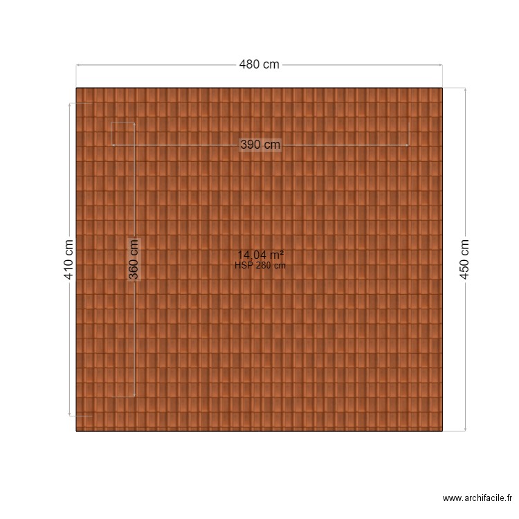 vue de dessus. Plan de 1 pièce et 14 m2