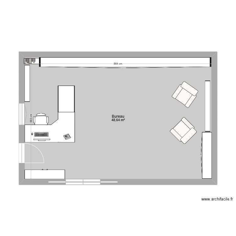 bureau. Plan de 1 pièce et 49 m2