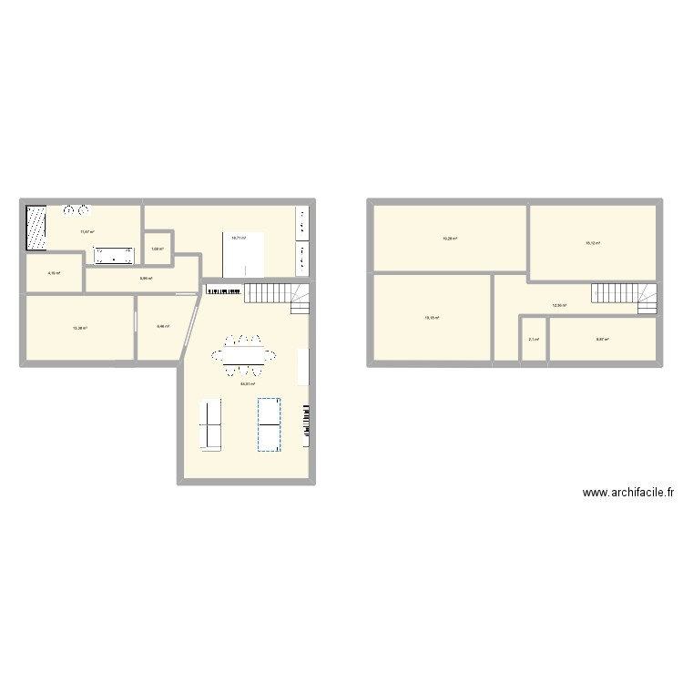 rdc. Plan de 14 pièces et 186 m2