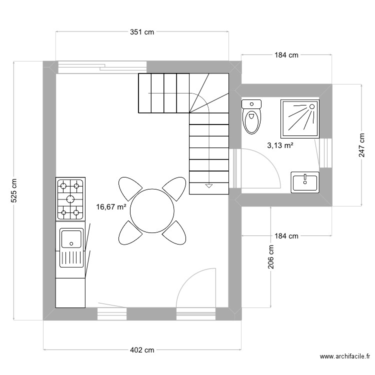 Ebauche2. Plan de 2 pièces et 20 m2