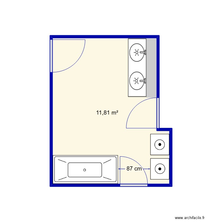 SDB. Plan de 1 pièce et 12 m2