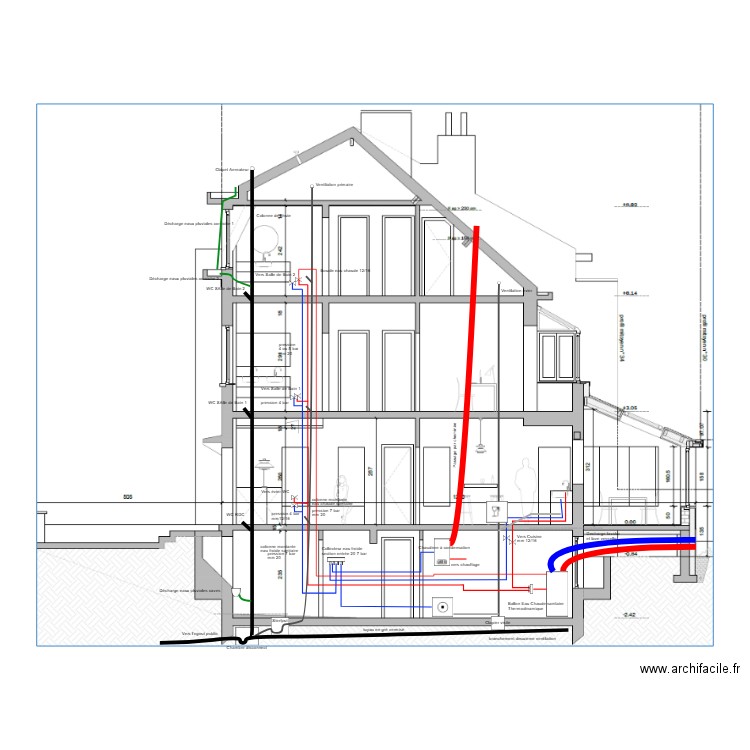 Plan Plmberie maison vision laterale. Plan de 0 pièce et 0 m2