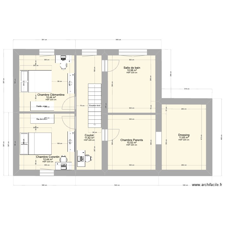 Etage 1. Plan de 6 pièces et 70 m2