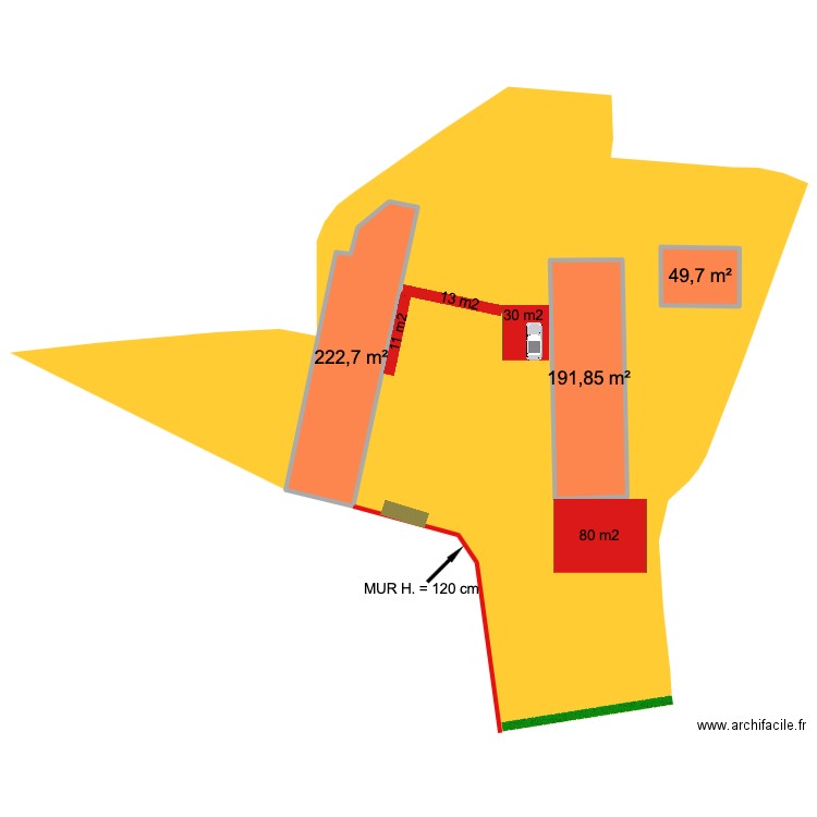 Ferme plan extérieur. Plan de 3 pièces et 464 m2