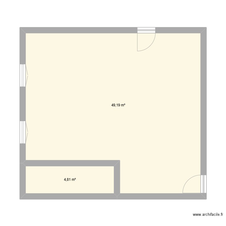 etage. Plan de 2 pièces et 54 m2