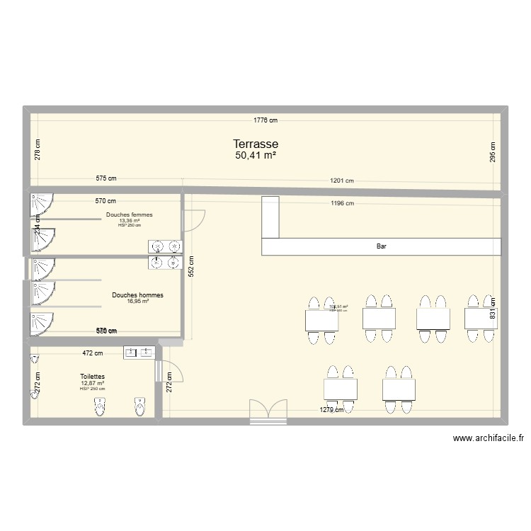 Bar padel. Plan de 5 pièces et 196 m2