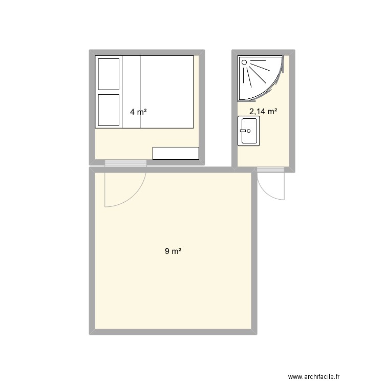 Toue. Plan de 3 pièces et 15 m2