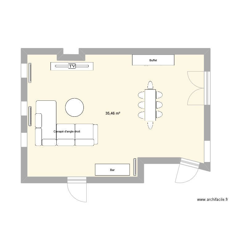 Salon - Sam. Plan de 1 pièce et 35 m2