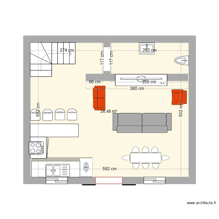 home-ony. Plan de 1 pièce et 28 m2