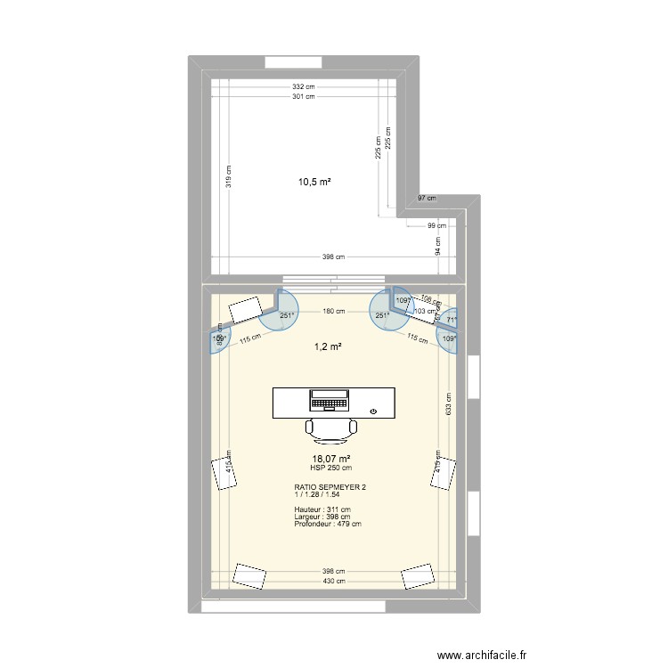 Studio 10.12. Plan de 5 pièces et 64 m2