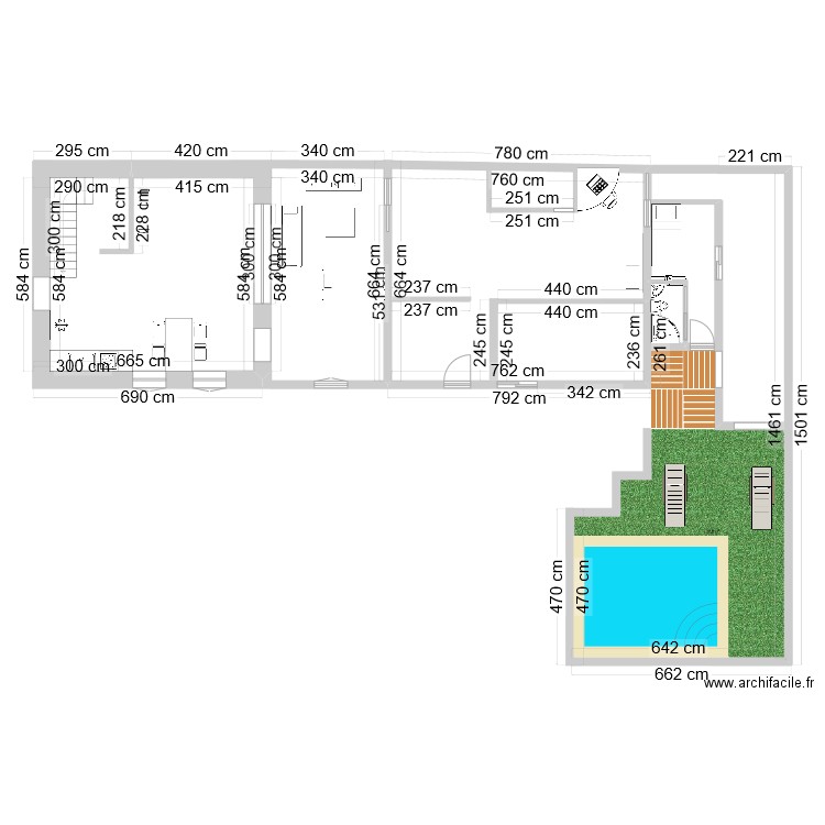 Pièce de vie + cuisine. Plan de 0 pièce et 0 m2