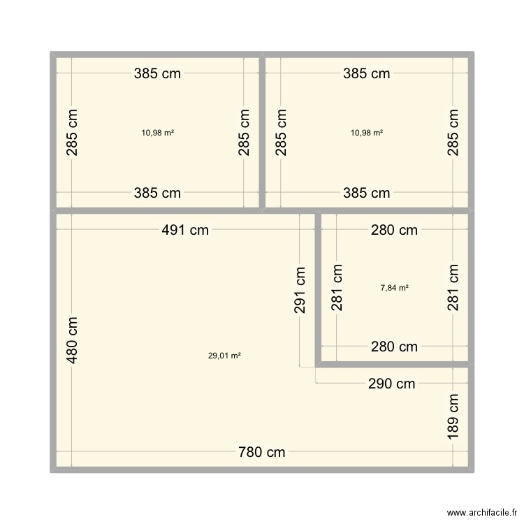 Bois 8x8. Plan de 4 pièces et 59 m2