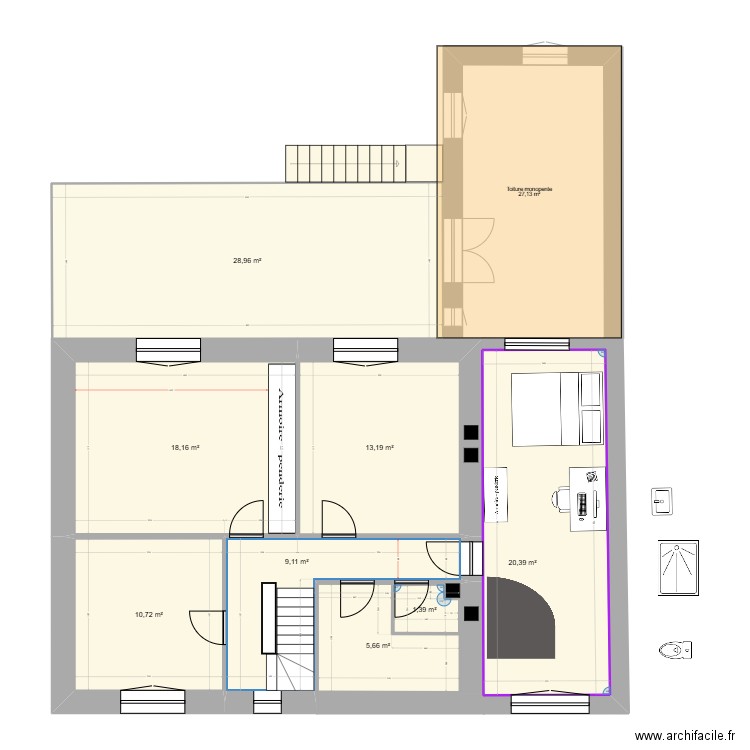 Projet_RDF_Etage_Révision_1.0. Plan de 8 pièces et 108 m2