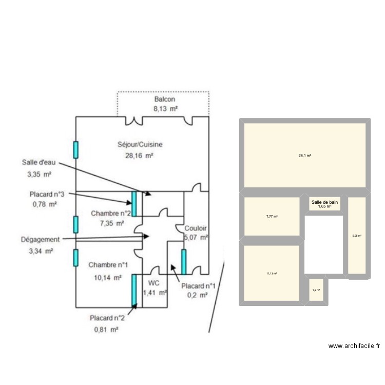 APPT CAM. Plan de 6 pièces et 55 m2