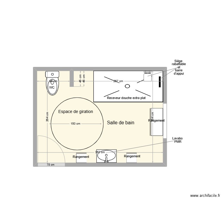 PINTO SDB adaptation. Plan de 1 pièce et 9 m2