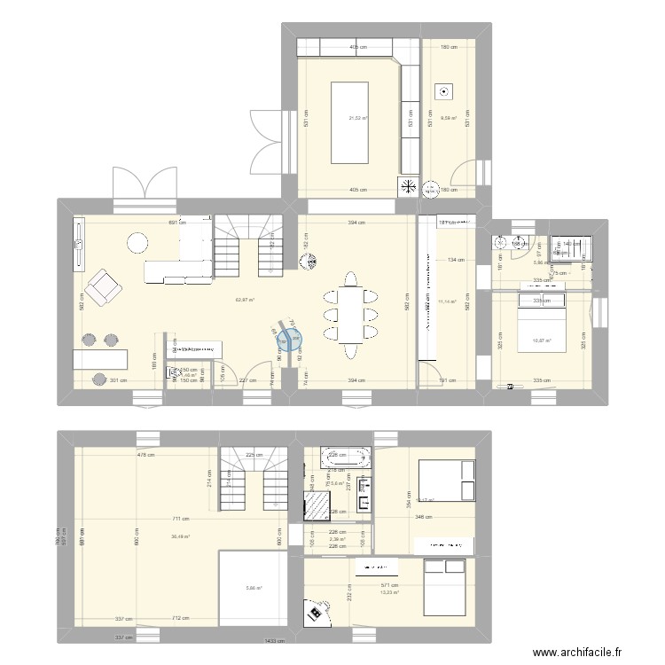 Maison Dissais. Plan de 13 pièces et 205 m2