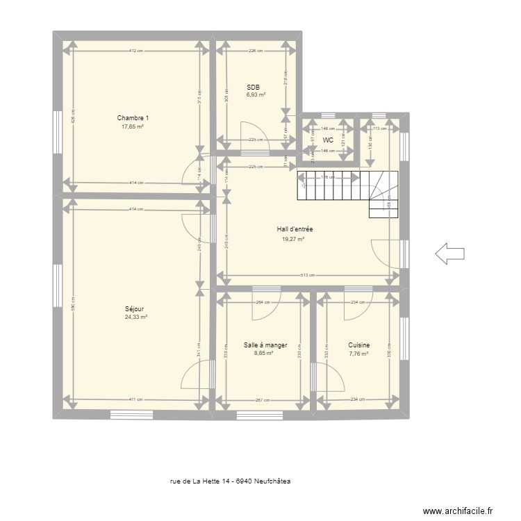 hette 14 rdc. Plan de 7 pièces et 87 m2