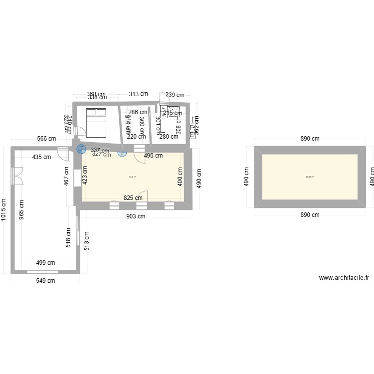 Maison Kleg. Plan de 2 pièces et 62 m2