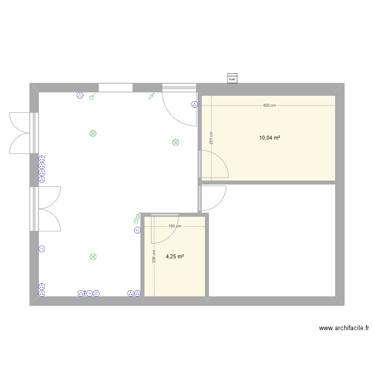 cuisine v2. Plan de 2 pièces et 14 m2