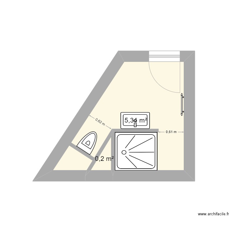 sdb boetie bas v1. Plan de 2 pièces et 6 m2