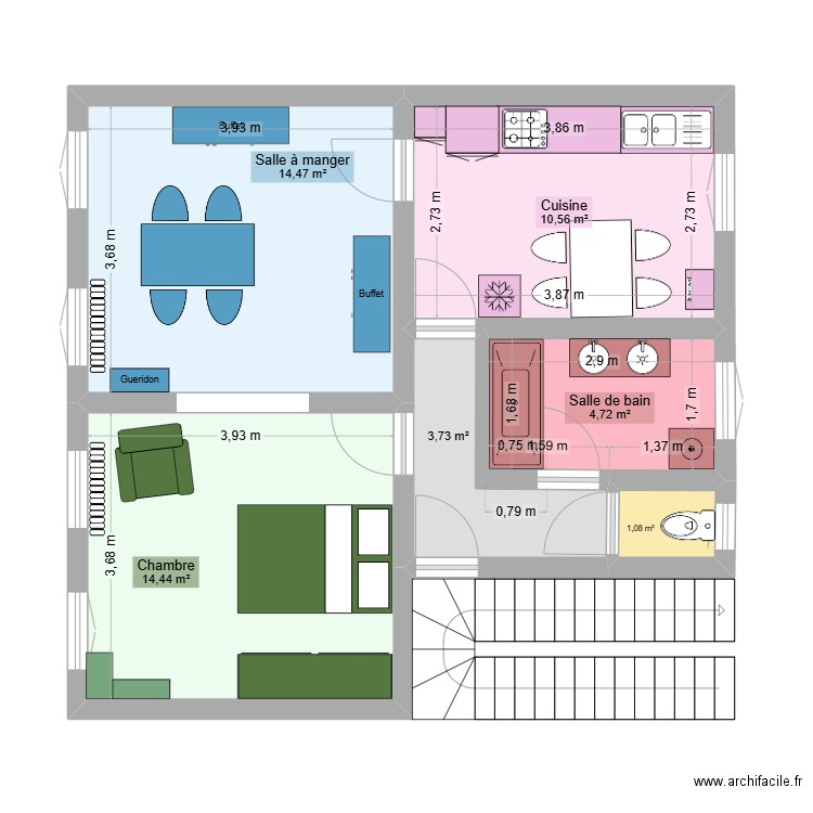 Appartement BLR V3. Plan de 6 pièces et 49 m2