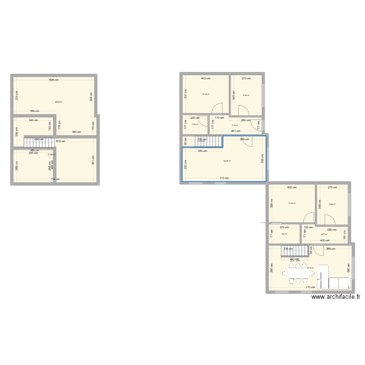 cave. Plan de 2 pièces et 60 m2