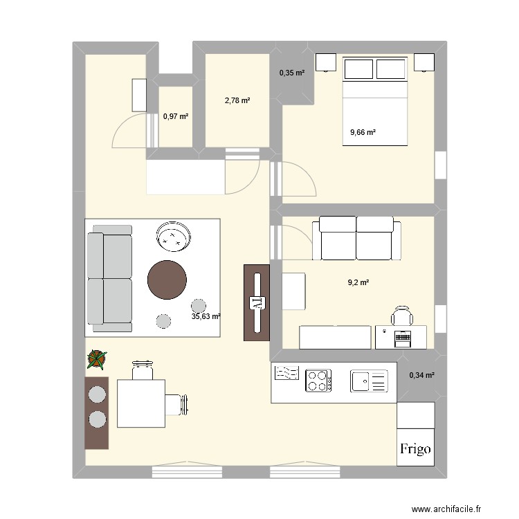 salon. Plan de 7 pièces et 59 m2