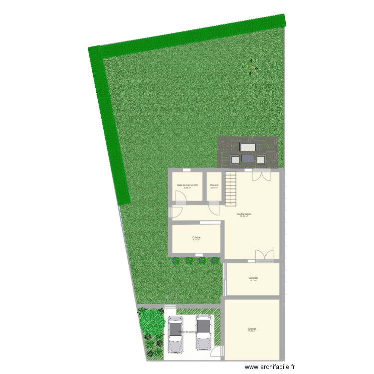 Maison + terrain RDC - projection véranda. Plan de 7 pièces et 102 m2