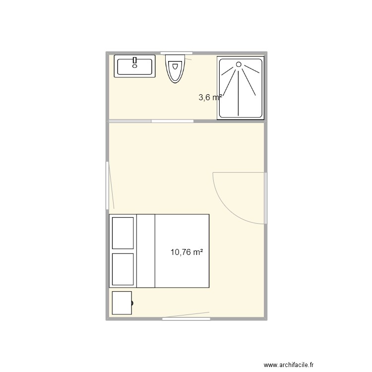 chambreParentale_2. Plan de 2 pièces et 14 m2