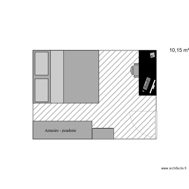 chambre. Plan de 1 pièce et 10 m2