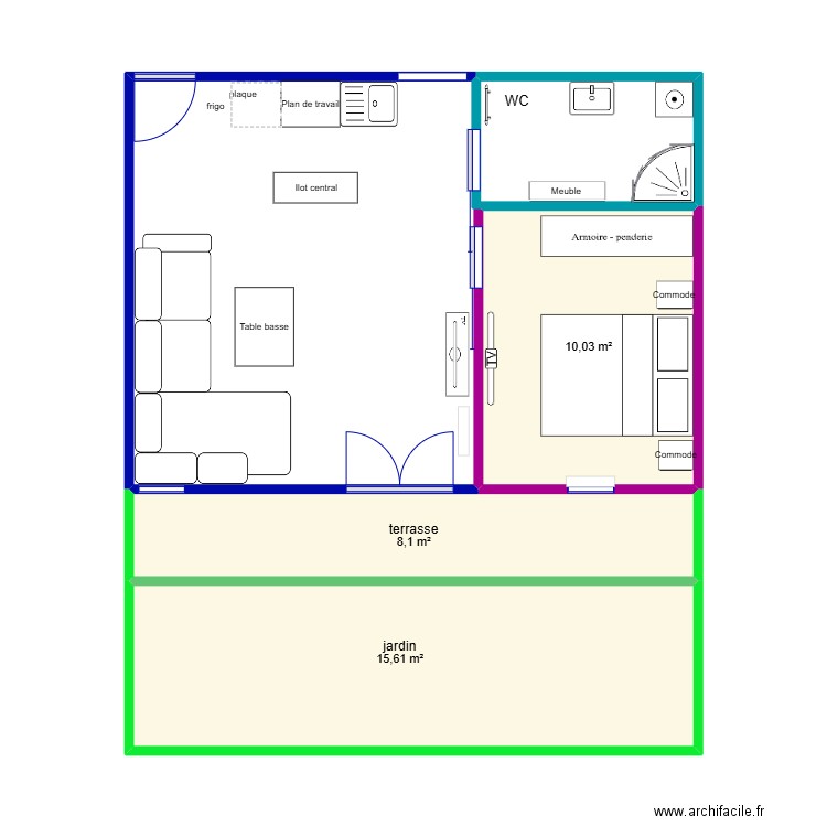 cat. Plan de 3 pièces et 34 m2