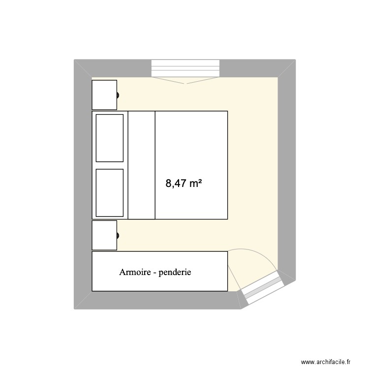 mamie. Plan de 1 pièce et 8 m2