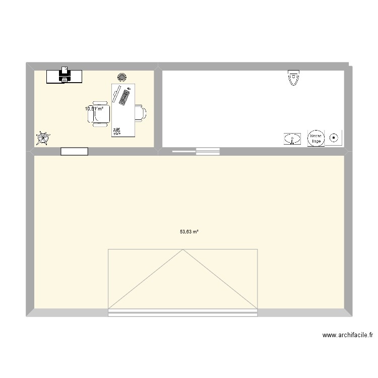 hangar . Plan de 2 pièces et 64 m2