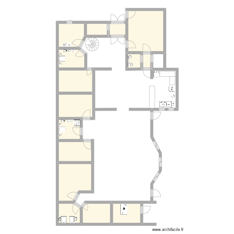 crèche. Plan de 15 pièces et 91 m2