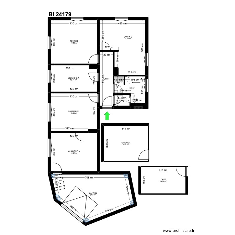 BI 24179. Plan de 15 pièces et 140 m2