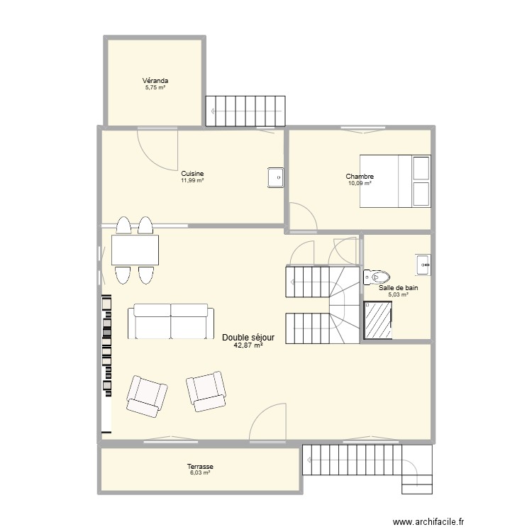 maison saint alban rdc. Plan de 6 pièces et 82 m2