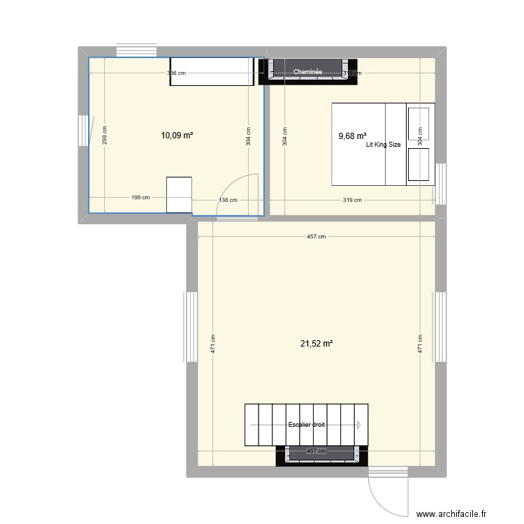 Ruguellou 1er etage escalier droit. Plan de 3 pièces et 41 m2