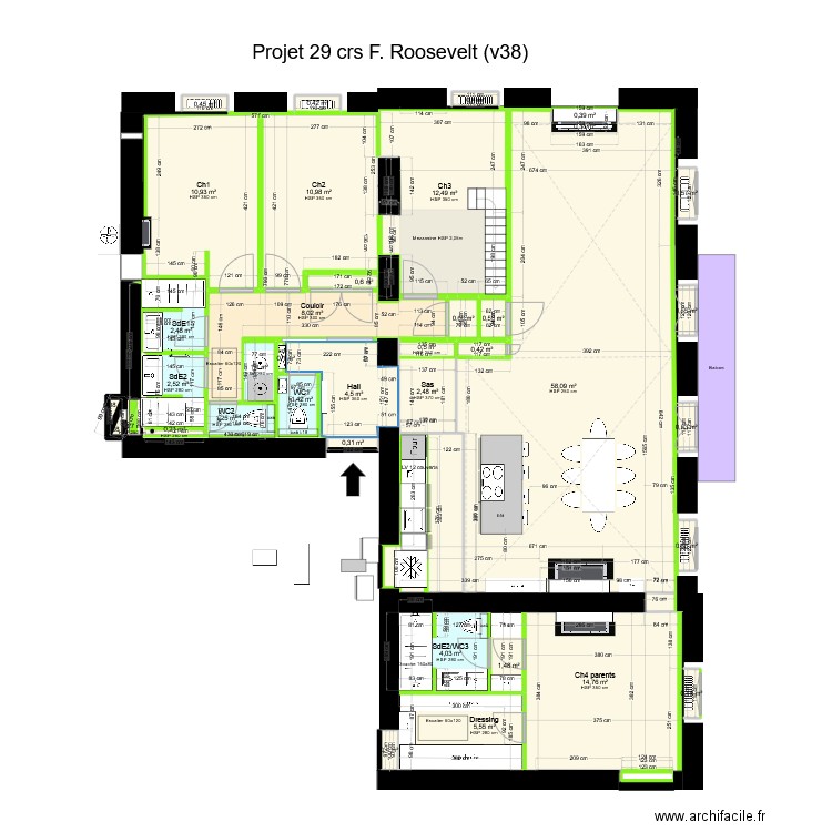 29 crs FR v39 ss meubles. Plan de 39 pièces et 152 m2