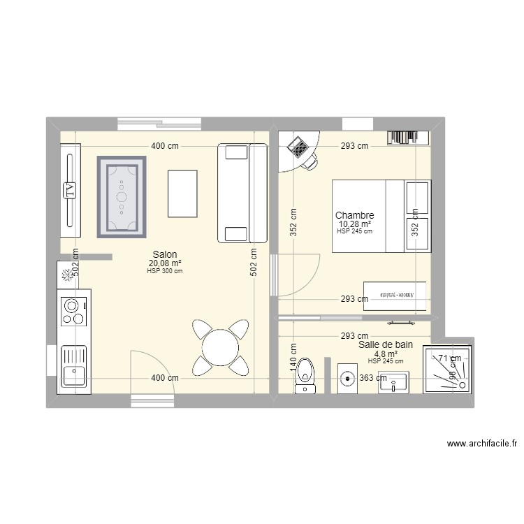 sci massa pierre cenon. Plan de 3 pièces et 35 m2