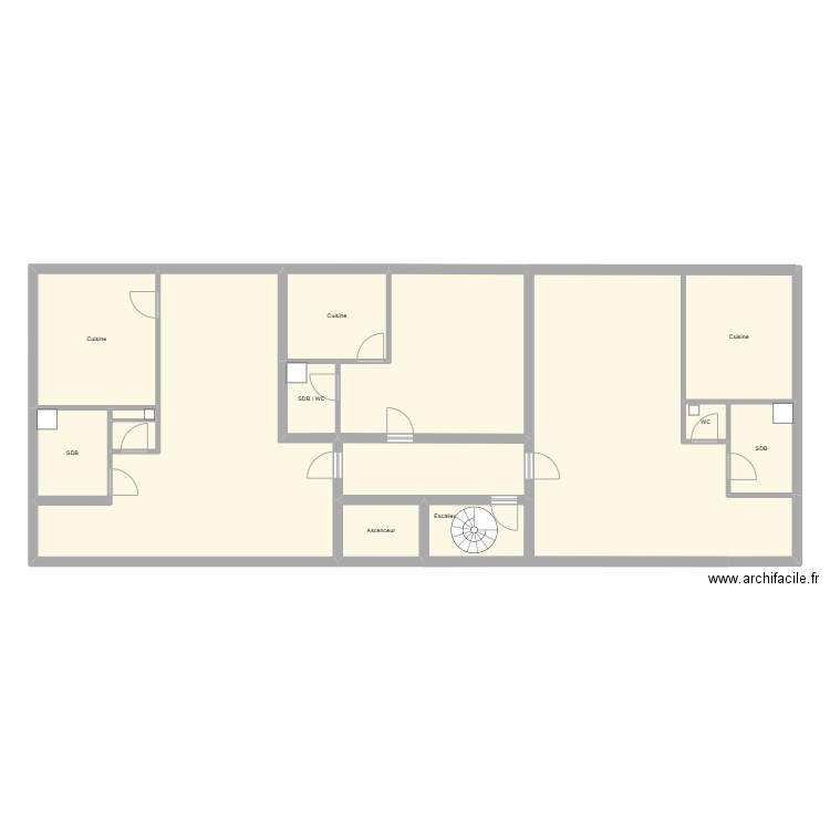 A1 - Pallier. Plan de 10 pièces et 99 m2