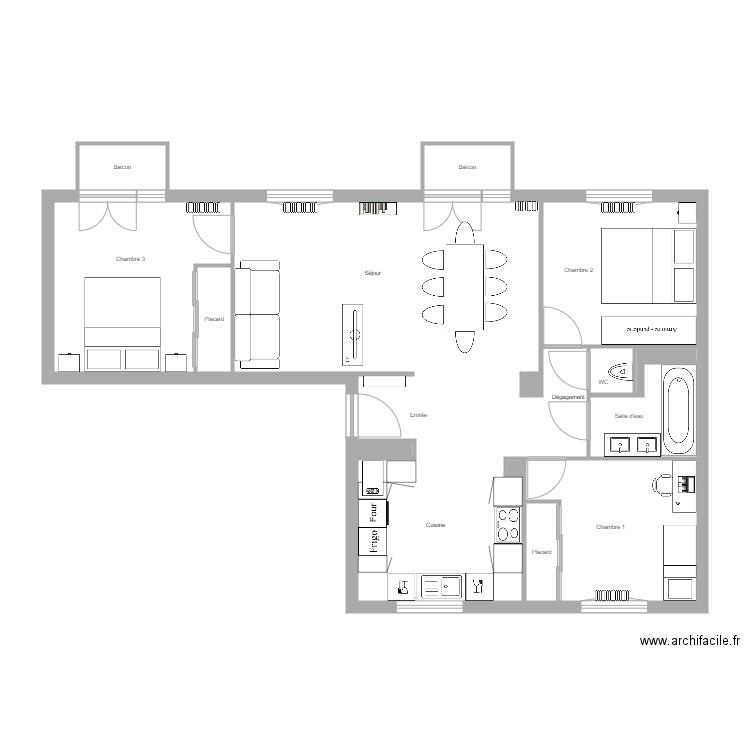 JACQUINOT . Plan de 14 pièces et 83 m2